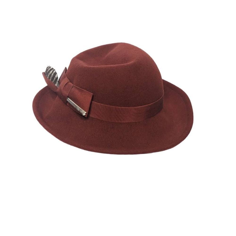 Chelton Cloche Hat Adult Medium Red Burgundy Feather Detail Vintage Flapper